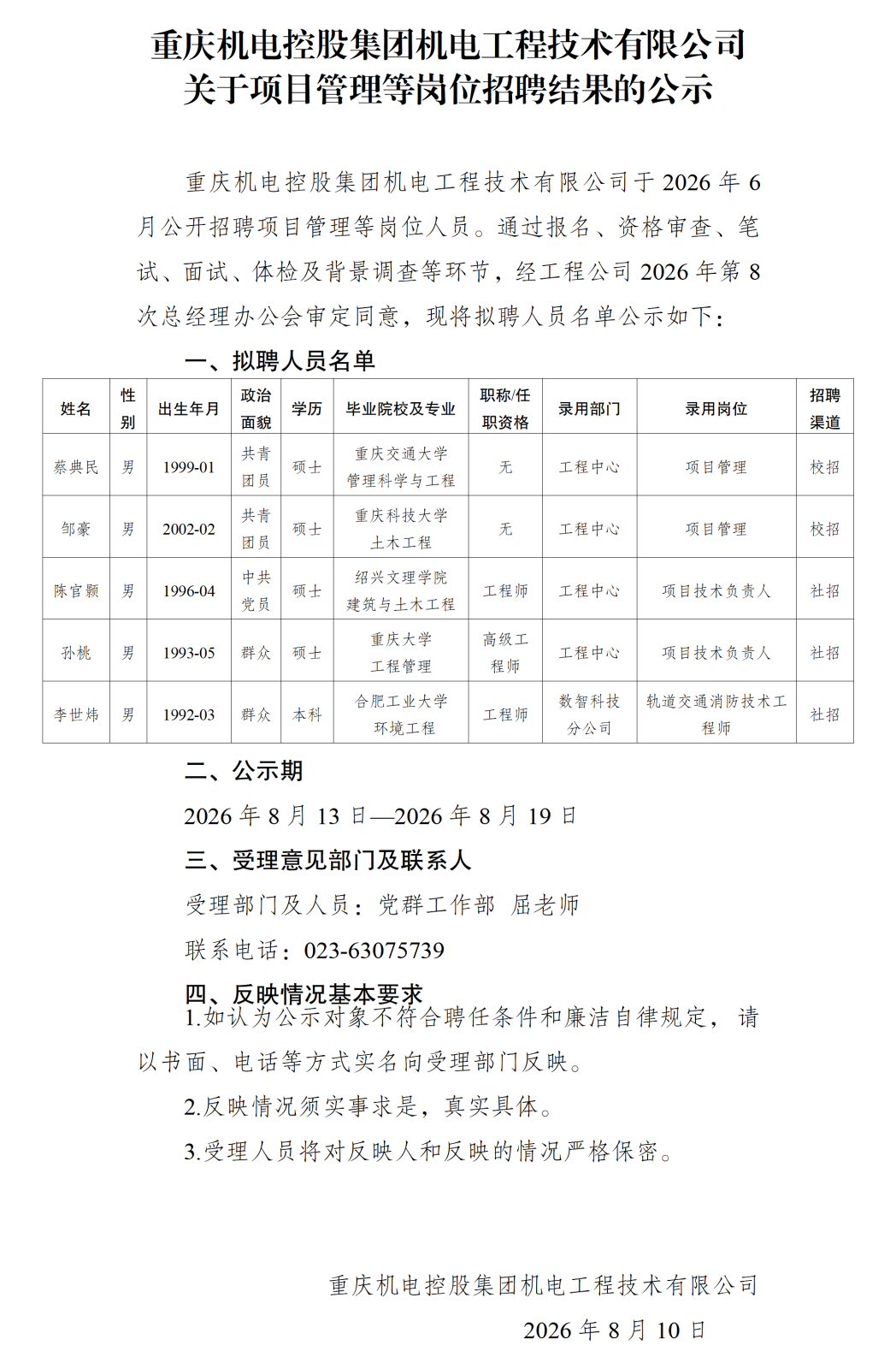 20260811重庆机电控股集团机电工程技术有限公司关于项目管理等岗位招聘结果的公示_01.png